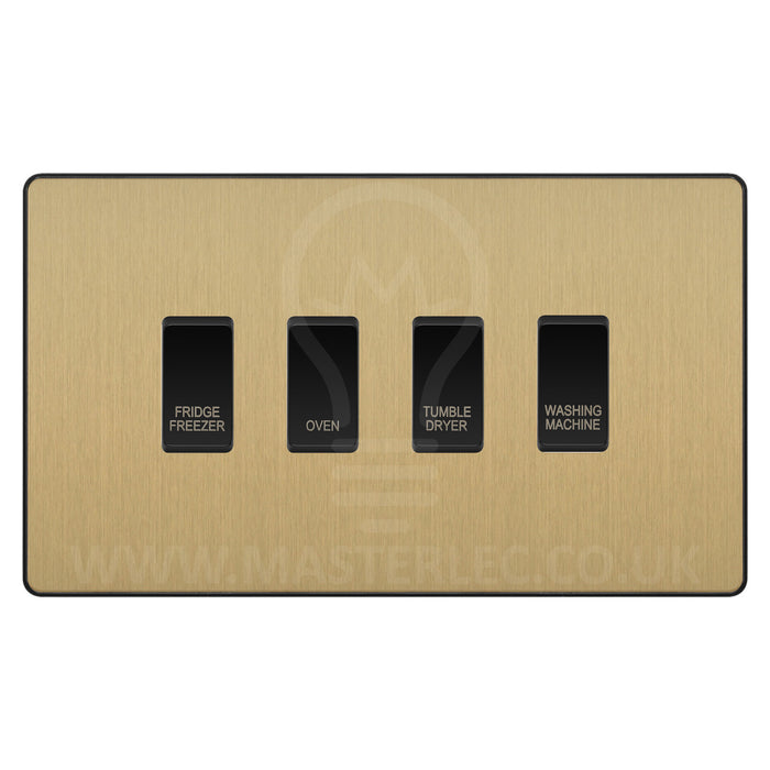 BG Evolve Satin Brass Custom Appliance Grid Switch 4 Gang Screwless