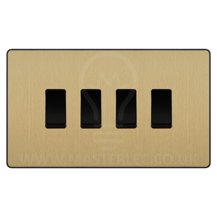 BG Evolve Satin Brass 4 Gang Custom Grid Light Switch Double Format PCDSB44B