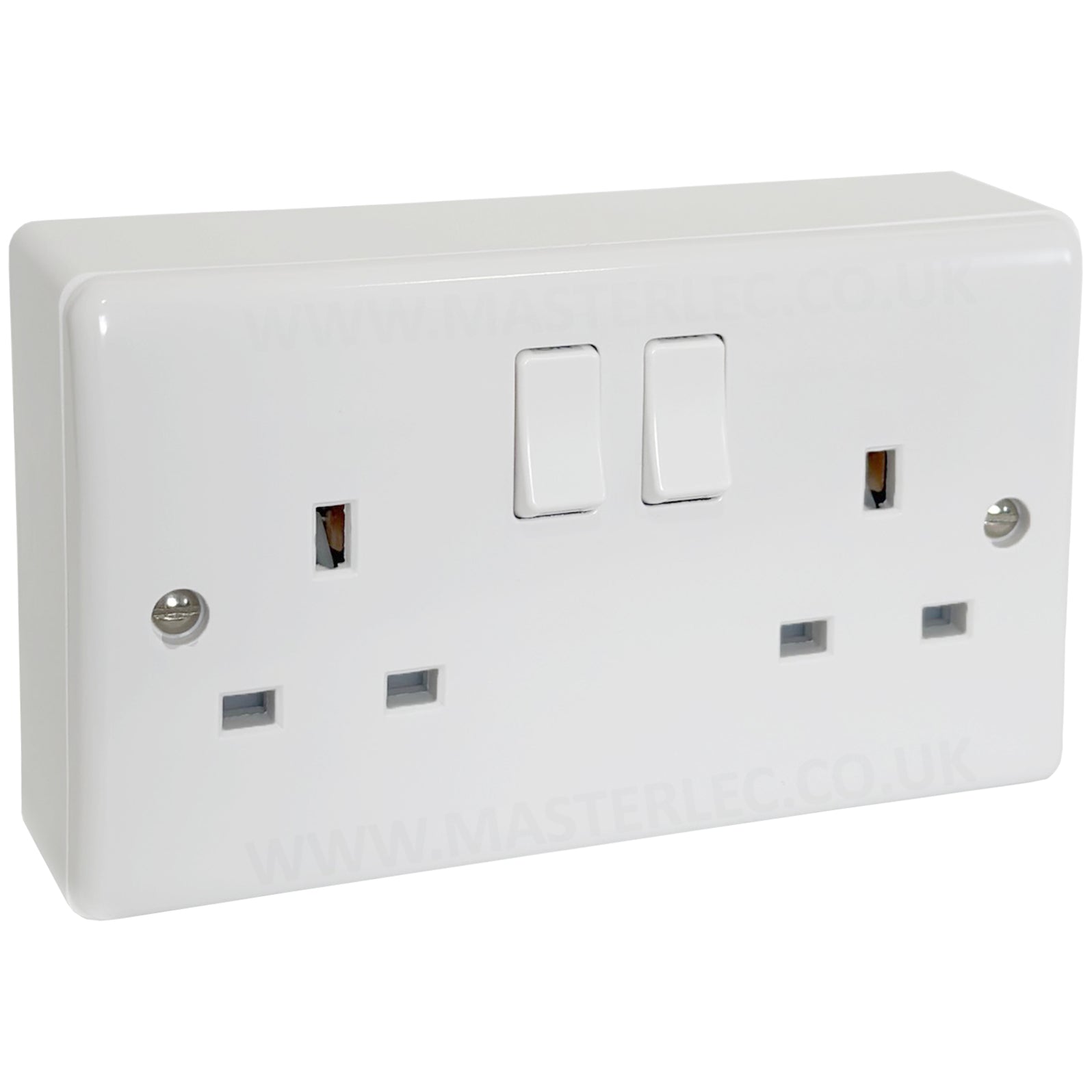 White 2 Gang Curved Edge Double Socket & 25mm Surface Pattress Back Bo ...