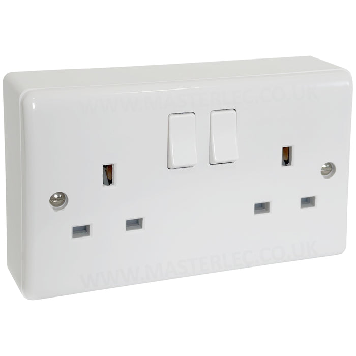 White 2 Gang Curved Edge Double Socket & 25mm Surface Pattress Back Box