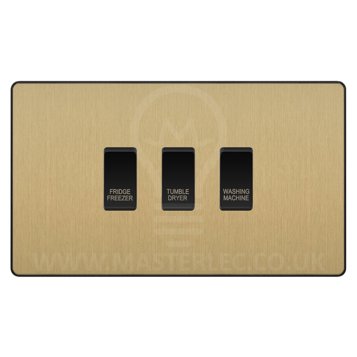 BG Evolve Satin Brass Custom Appliance Grid Switch 3 Gang Screwless