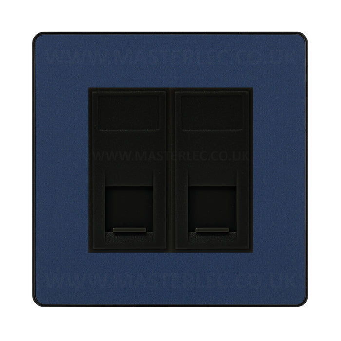 BG Evolve Matt Blue PCDDBRJ4526AB 2 Gang RJ45 CAT6A Data Ethernet Outlet Socket Black Insert