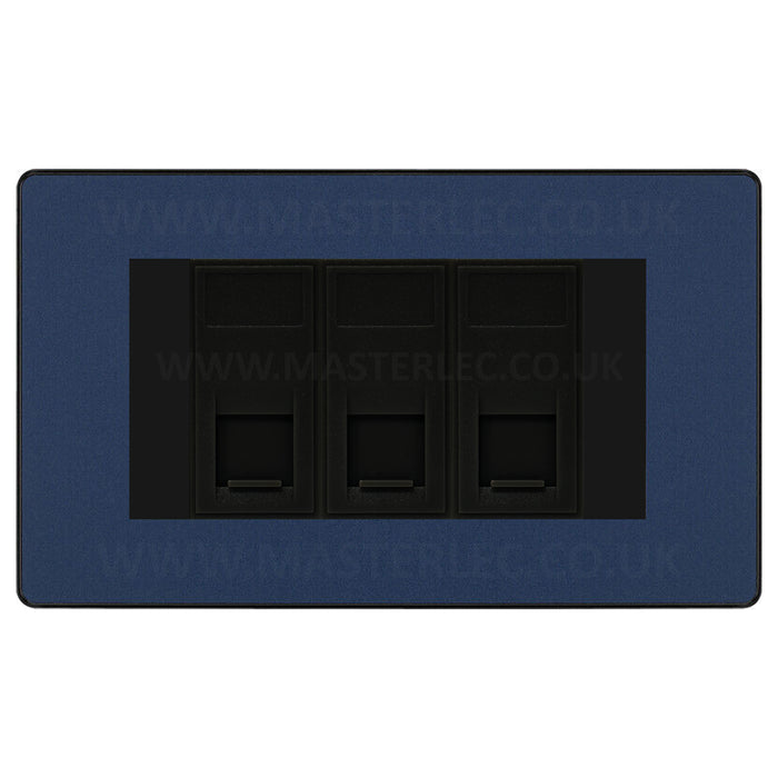 BG Evolve Matt Blue PCDDBRJ4536AB 3 Gang RJ45 CAT6A Data Ethernet Outlet Socket Black Insert