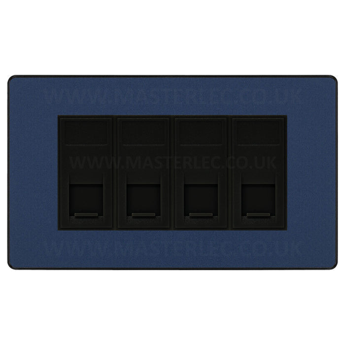 BG Evolve Matt Blue PCDDBRJ4546AB 4 Gang RJ45 CAT6A Data Ethernet Outlet Socket Black Insert