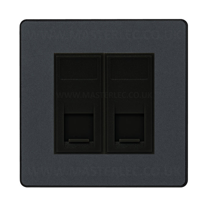 BG Evolve Matt Grey PCDMGRJ4526AB 2 Gang RJ45 CAT6A Data Ethernet Outlet Socket Black Insert