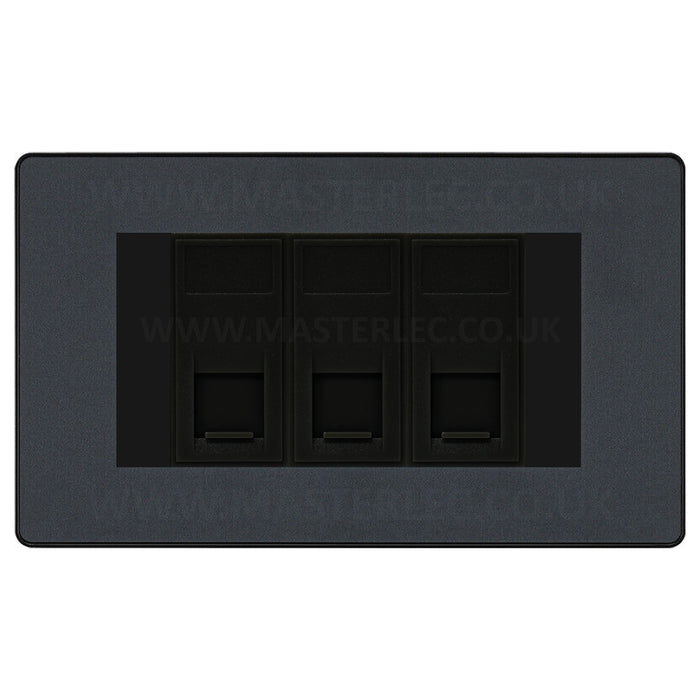 BG Evolve Matt Grey PCDMGRJ4536AB 3 Gang RJ45 CAT6A Data Ethernet Outlet Socket Black Insert