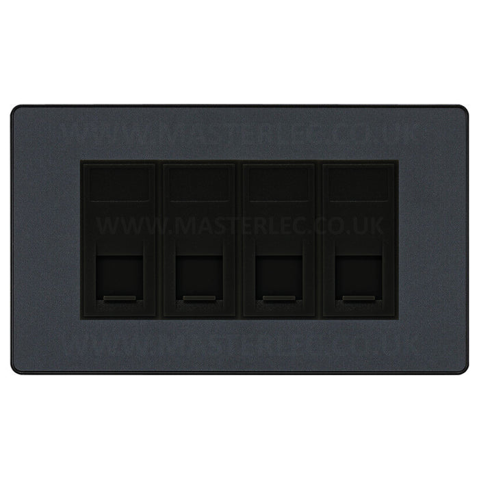 BG Evolve Matt Grey PCDMGRJ4546AB 4 Gang RJ45 CAT6A Data Ethernet Outlet Socket Black Insert