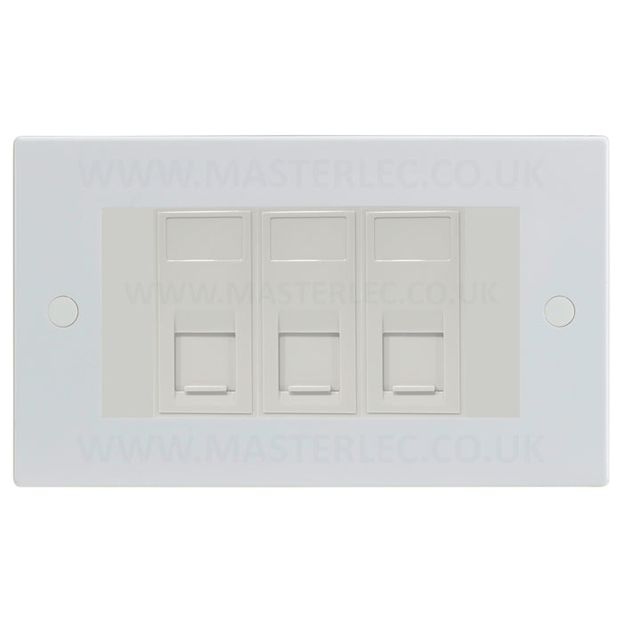 White Square Edge 3 Gang RJ45 CAT6A Data Ethernet Outlet Socket White Insert 3 Port
