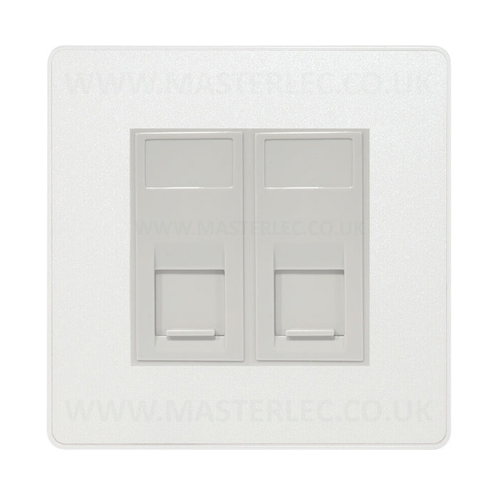 BG Evolve Pearlescent White PCDCLRJ4526AW 2 Gang RJ45 CAT6A Data Ethernet Outlet Socket White Insert