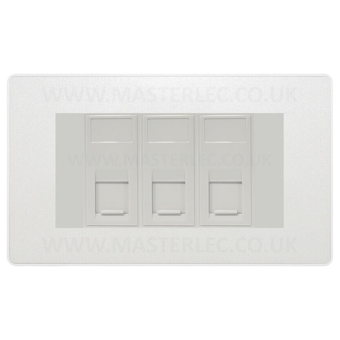 BG Evolve Pearlescent White PCDCLRJ4536AW 3 Gang RJ45 CAT6A Data Ethernet Outlet Socket White Insert