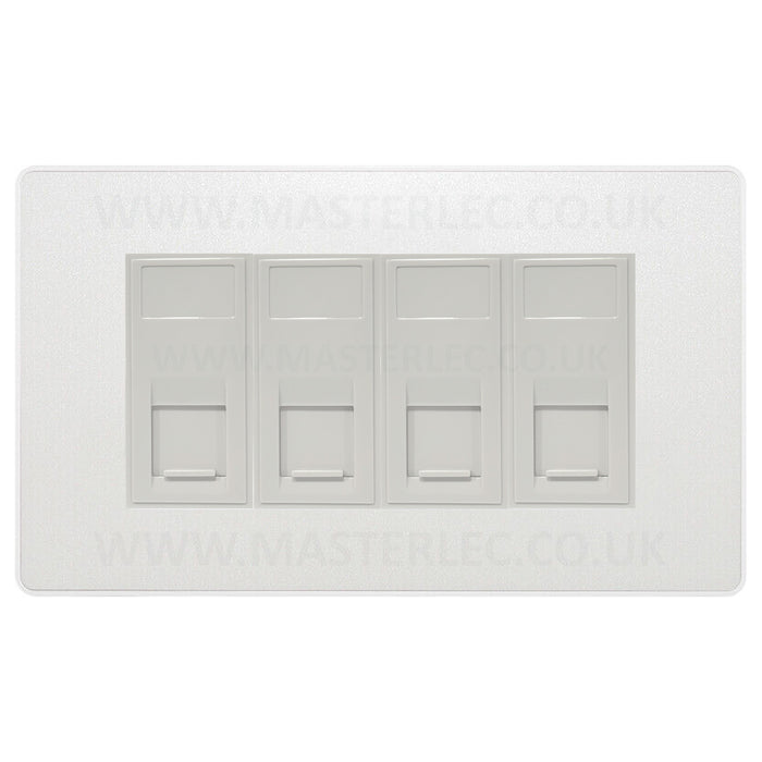 BG Evolve Pearlescent White PCDCLRJ4546AW 4 Gang RJ45 CAT6A Data Ethernet Outlet Socket White Insert