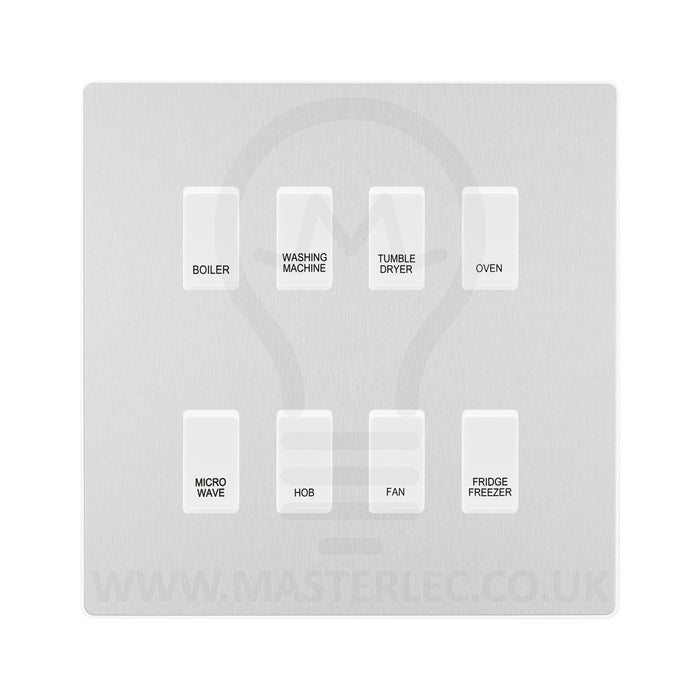 BG Evolve Brushed Steel Custom Appliance Grid Switch 8 Gang Screwless