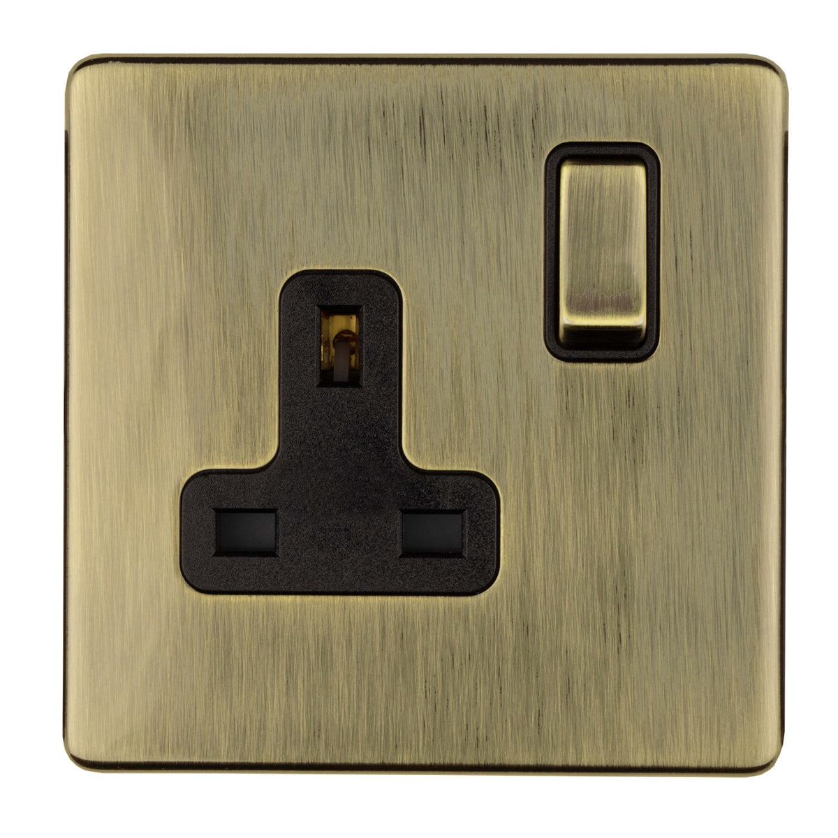 Antique Brass Screwless Switched Single Socket DP 13 Amp Flat Conceale ...