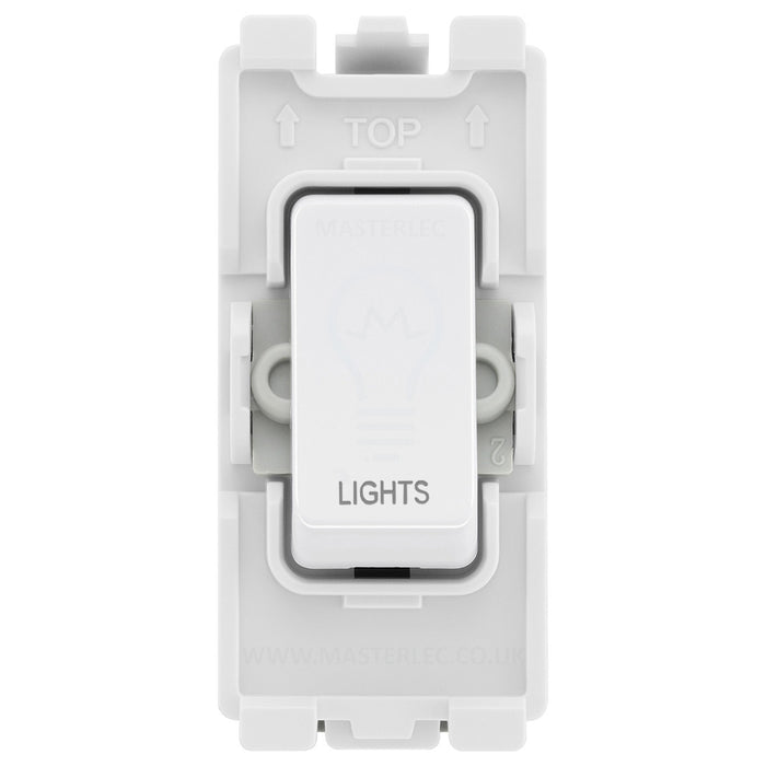 BG Evolve White RRLTPCDW 2 Way Single Pole Grid Light Switch Labelled Lights