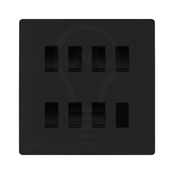 BG Evolve Matt Black 7 Gang Custom Grid Light Switch