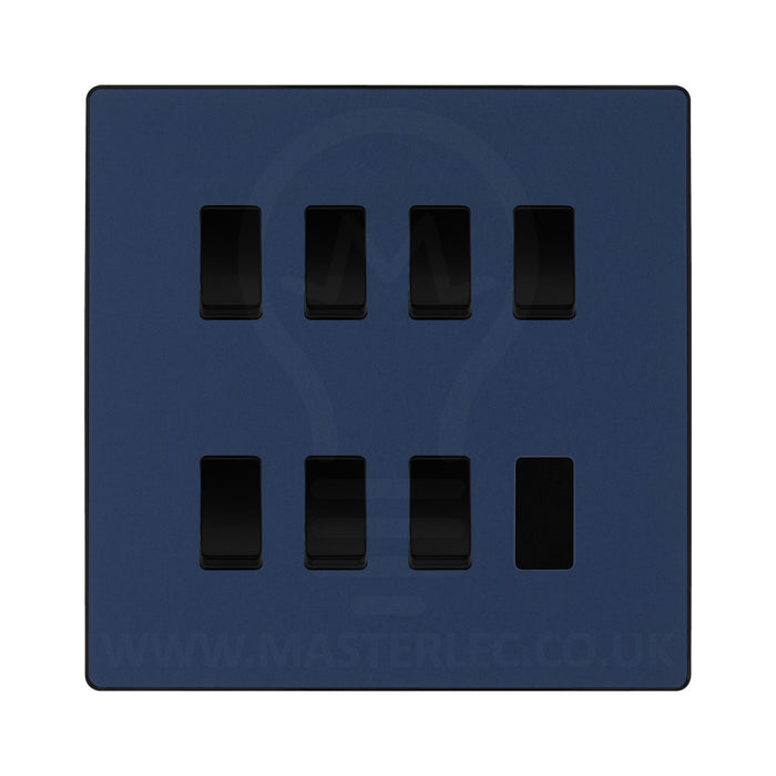 BG Evolve Matt Blue 7 Gang Custom Grid Light Switch