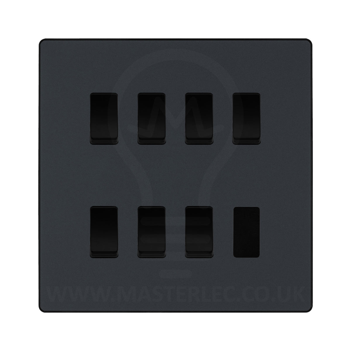 Master Switch Grey BG Evolve Matt Grey 7 Gang Custom Grid Light Switch — Masterlec