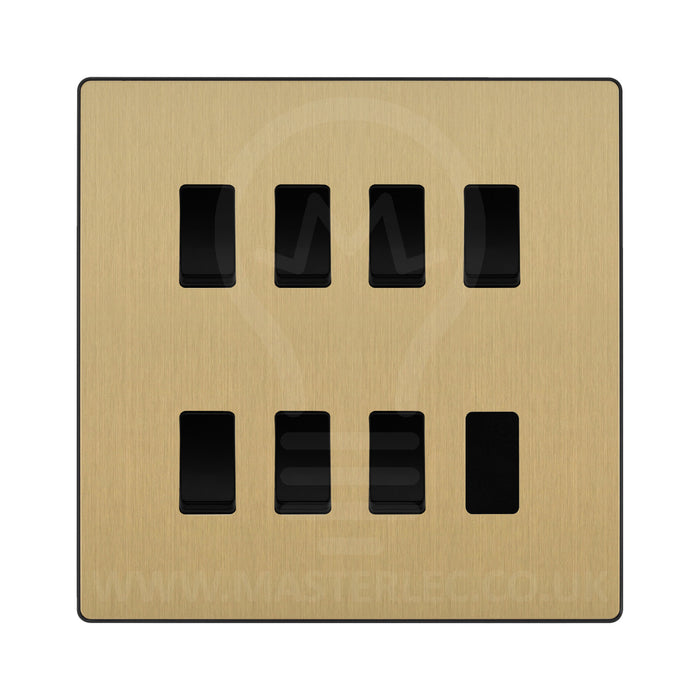 BG Evolve Satin Brass 7 Gang Custom Grid Light Switch