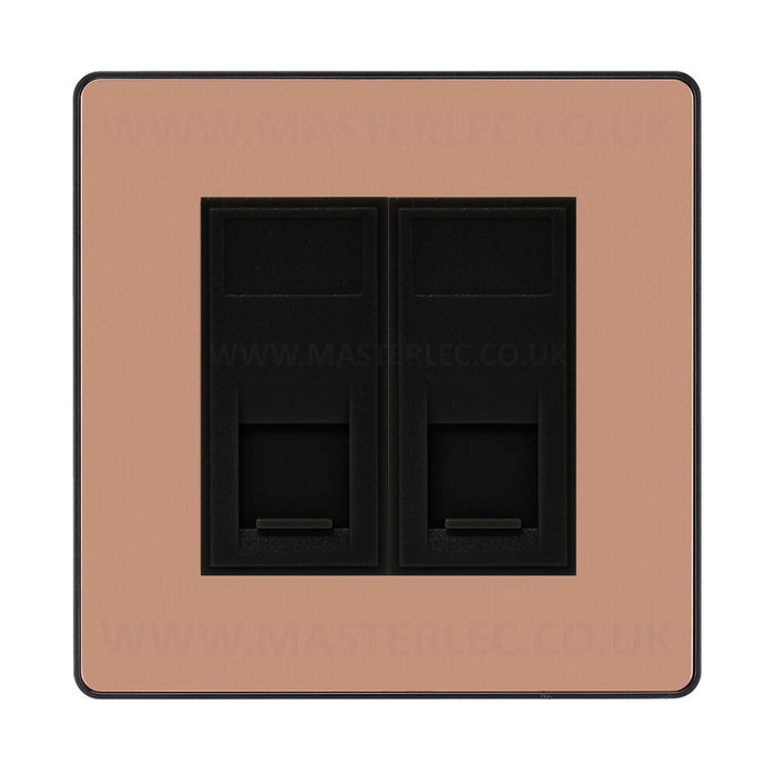 BG Evolve Polished Copper PCDCPRJ4526AB 2 Gang RJ45 CAT6A Data Ethernet Outlet Socket Black Insert
