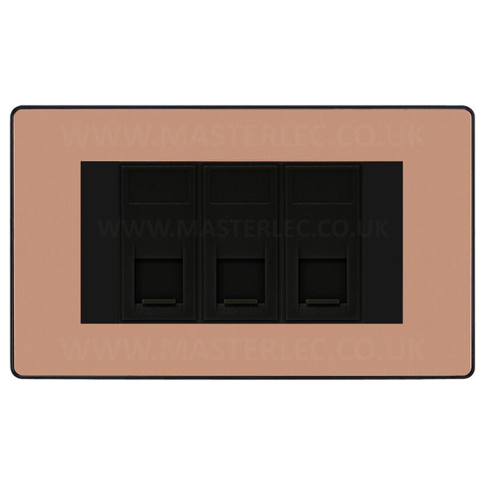 BG Evolve Polished Copper PCDCPRJ4536AB 3 Gang RJ45 CAT6A Data Ethernet Outlet Socket Black Insert
