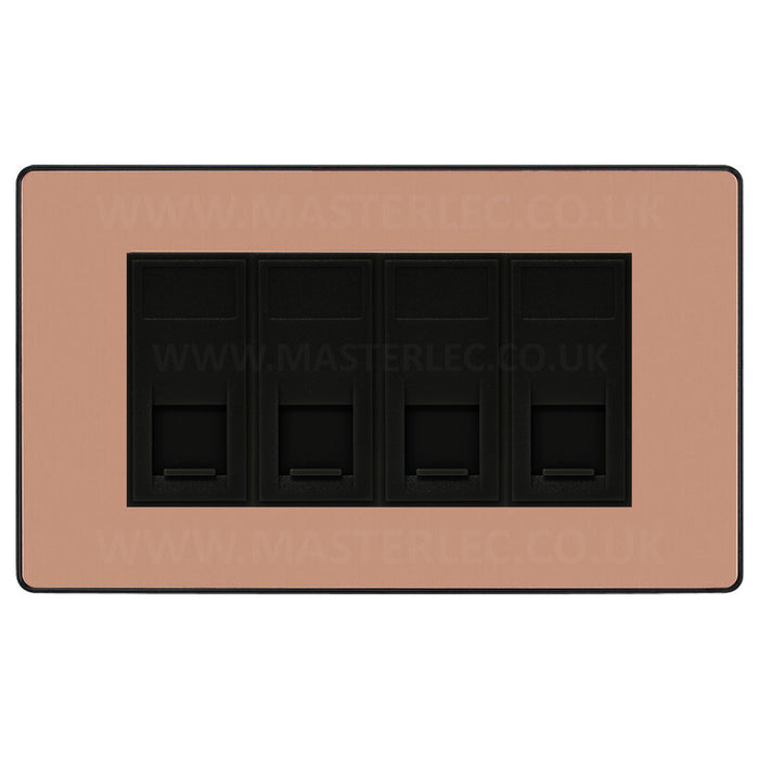 BG Evolve Polished Copper PCDCPRJ4546AB 4 Gang RJ45 CAT6A Data Ethernet Outlet Socket Black Insert