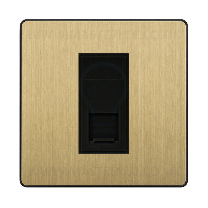 BG Evolve Satin Brass PCDSBRJ4516AB 1 Gang RJ45 CAT6A Data Ethernet Outlet Socket Black Insert