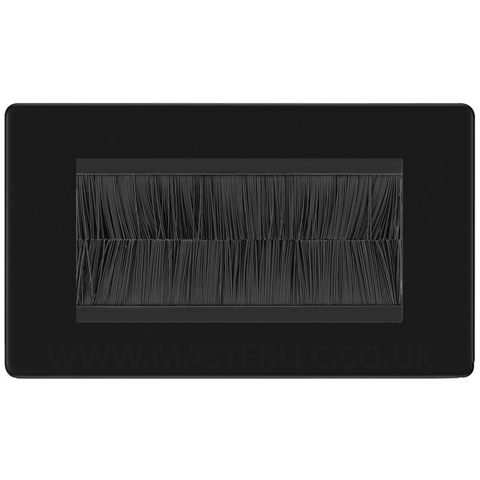 BG Nexus Flatplate Screwless Matt Black Double 4 Gang Brush Cable Entry Wall Face Plate