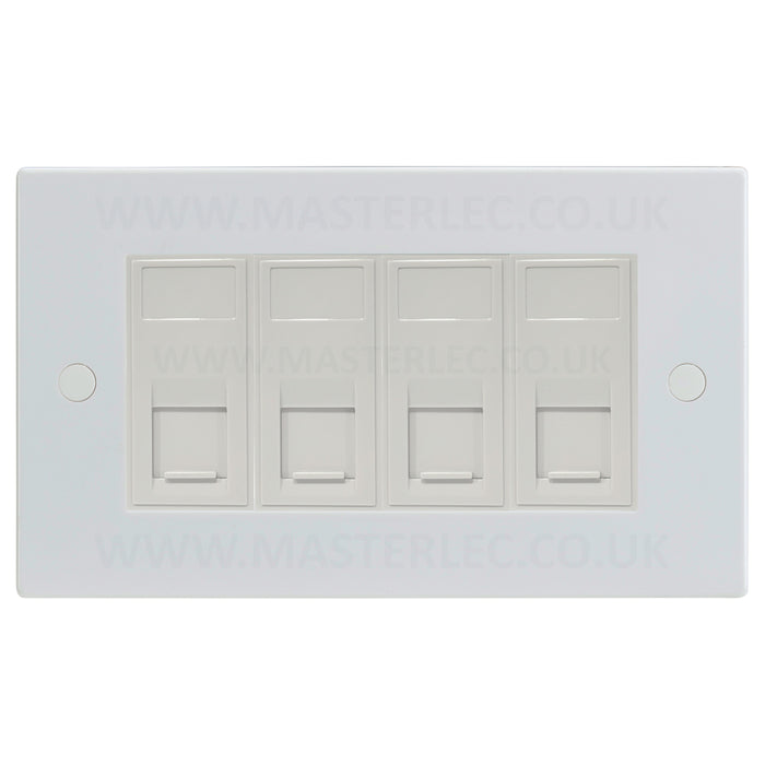 White Square Edge 4 Gang RJ45 CAT6A Data Ethernet Outlet Socket White Insert 4 Port