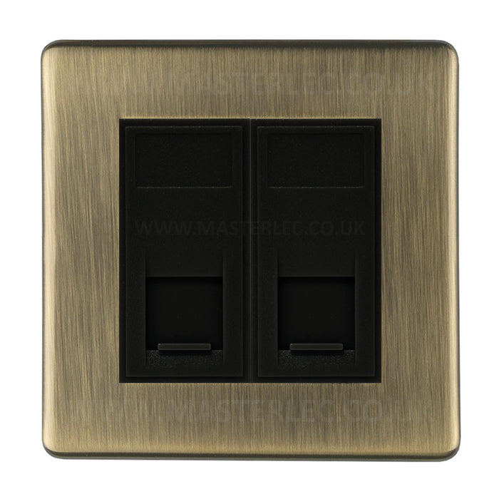Antique Brass Screwless CABRJ4526AB 2 Gang RJ45 CAT6A Data Ethernet Outlet Socket Black Insert