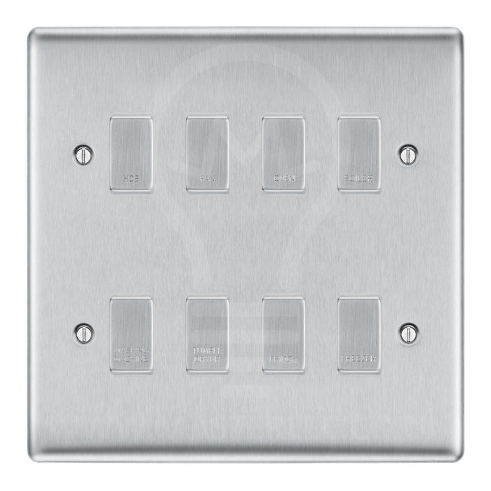 BG Brushed Steel 8 Gang Engraved Custom Labelled Appliance Grid Switch