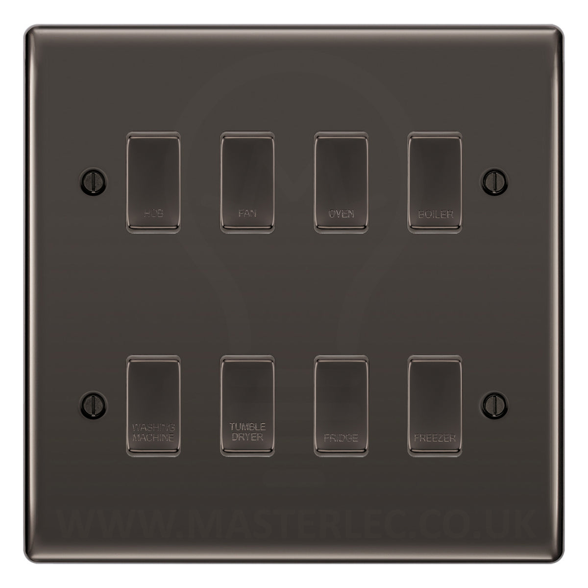 BG Nexus Black Nickel 8 Gang Engraved Custom Labelled Appliance Grid S ...