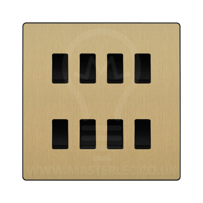 BG Evolve Satin Brass 8 Gang Custom Grid Light Switch