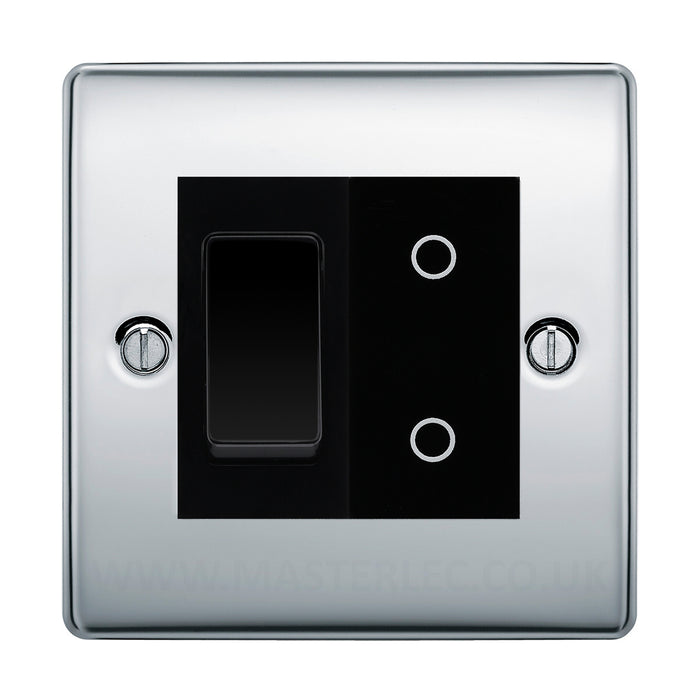 BG Polished Chrome 2 Gang Custom Switch 1x 2 Way Switch 1x Master Touch Dimmer Black Inserts