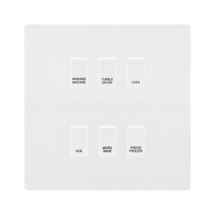 BG Evolve Pearlescent White Custom Appliance Grid Switch 6 Gang Screwless
