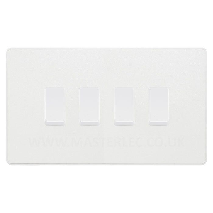 BG Evolve Pearlescent White 4 Gang Custom Light Grid Switch Double Format PCDCL44W