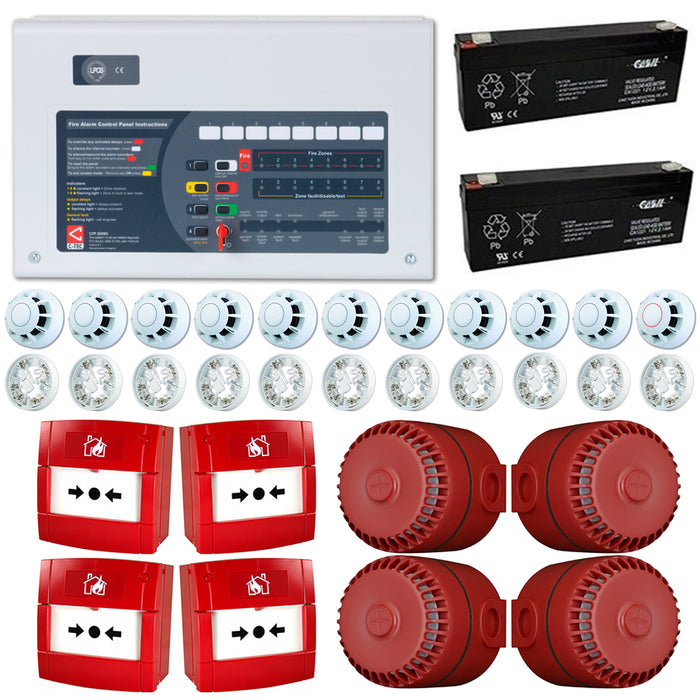 C-TEC 8 Zone Conventional Fire Alarm Kit 11 Detectors 4 Call Points 4 Sounders
