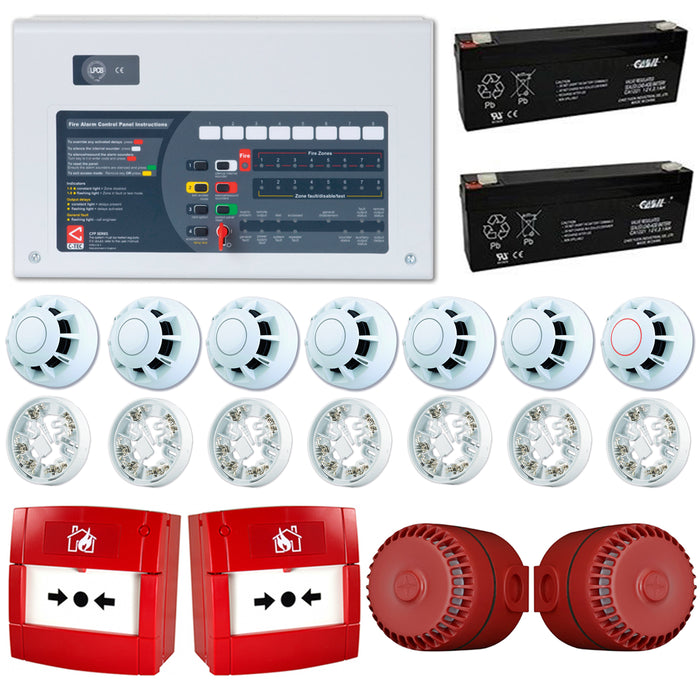 C-TEC 8 Zone Conventional Fire Alarm Kit 7 Detectors 2 Call Points 2 Sounders