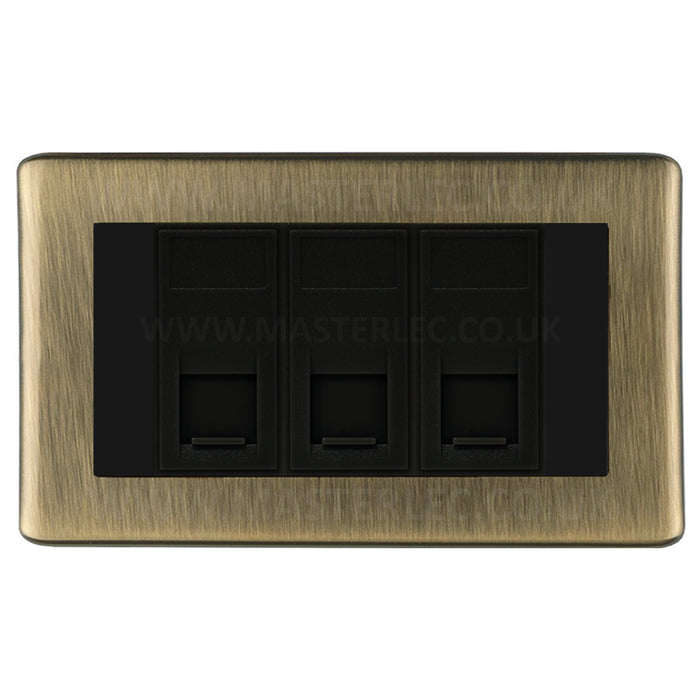 Antique Brass Screwless CABRJ4536AB 3 Gang RJ45 CAT6A Data Ethernet Outlet Socket Black Insert