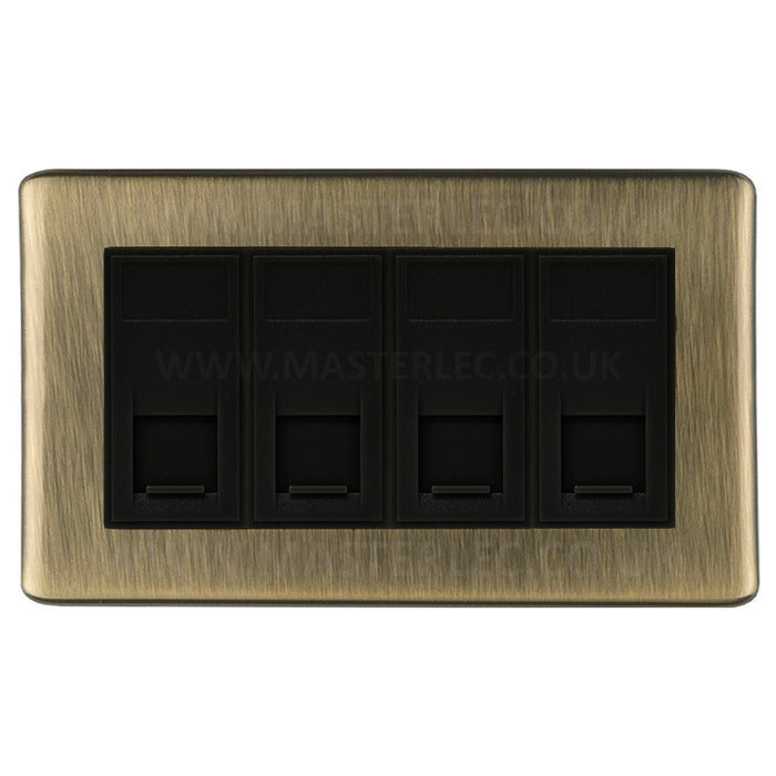 Antique Brass Screwless CABRJ4546AB 4 Gang RJ45 CAT6A Data Ethernet Outlet Socket Black Insert