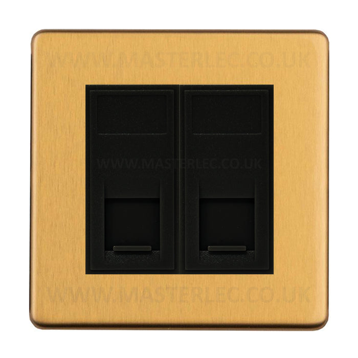 Antique Gold Screwless CAGRJ4526AB 2 Gang RJ45 CAT6A Data Ethernet Outlet Socket Black Insert