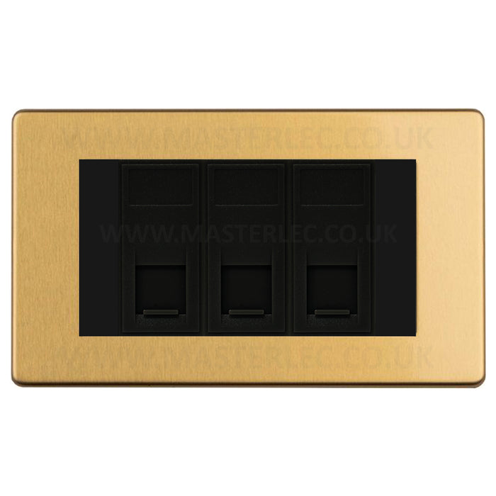Antique Gold Screwless CAGRJ4536AB 3 Gang RJ45 CAT6A Data Ethernet Outlet Socket Black Insert