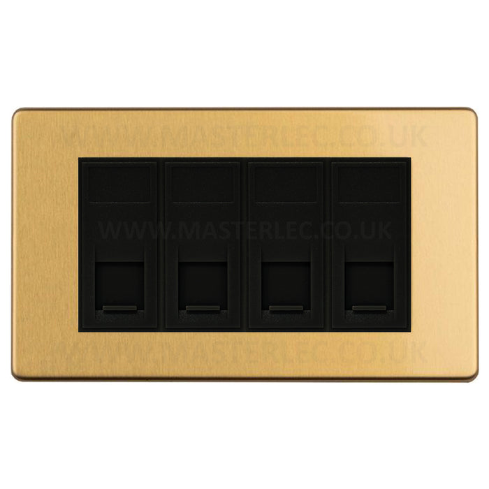 Antique Gold Screwless CAGRJ4546AB 4 Gang RJ45 CAT6A Data Ethernet Outlet Socket Black Insert