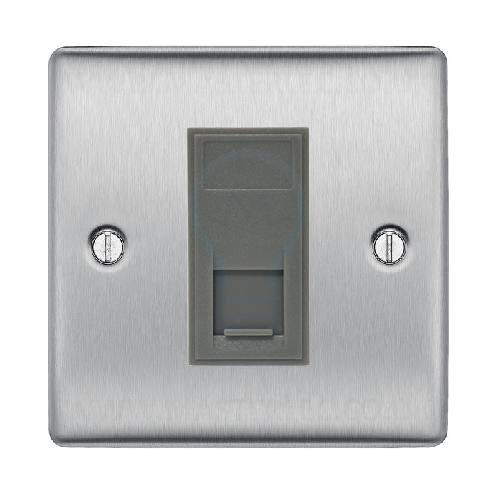 BG Brushed Steel NBSRJ4516AG 1 Gang RJ45 CAT6A Data Ethernet Outlet Socket Grey Insert