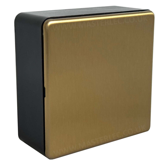 Antique Gold / Satin Brass Screwless Single Blanking Plate & 32mm Black Surface Pattress Back Box