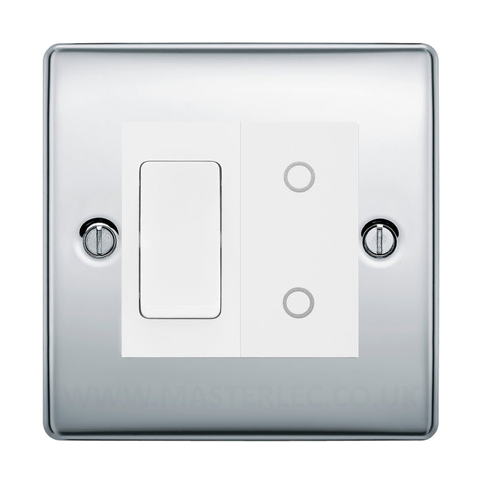 BG Polished Chrome 2 Gang Custom Switch 1x 2 Way Switch 1x Master Touch Dimmer White Inserts