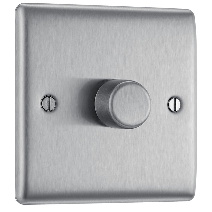 BG Brushed Steel Single Dummy Dimmer Switch 1 Gang 2 Way (Fake Dimmer Switch)