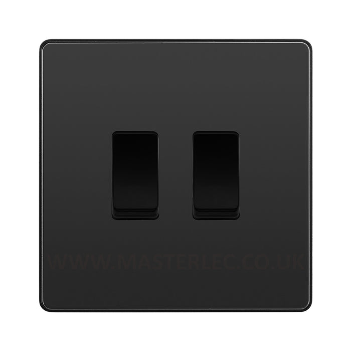 BG Evolve Black Chrome 2 Gang Custom Grid Switch 1x Intermediate 1x 2 Way Switch