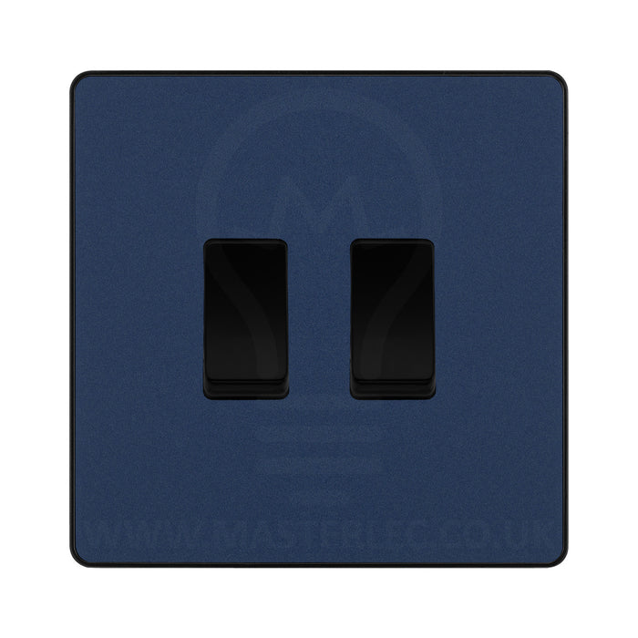 BG Evolve Matt Blue 2 Gang Intermediate Custom Grid Light Switch