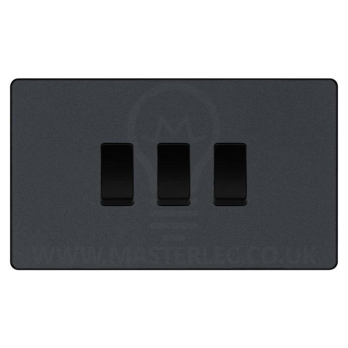 BG Evolve Matt Grey 3 Gang Custom Grid Light Switch Double Format