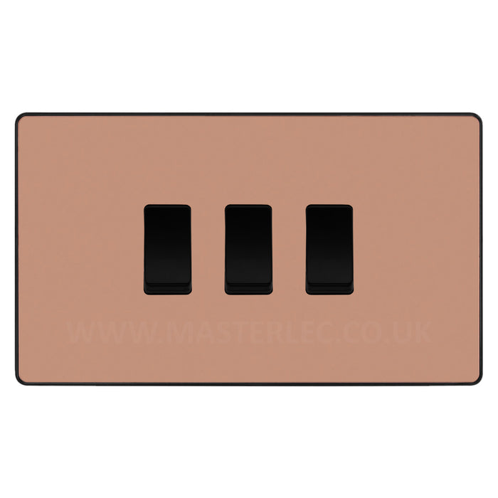 BG Evolve Polished Copper 3 Gang Custom Grid Switch 1x Intermediate 2x 2 Way Switch